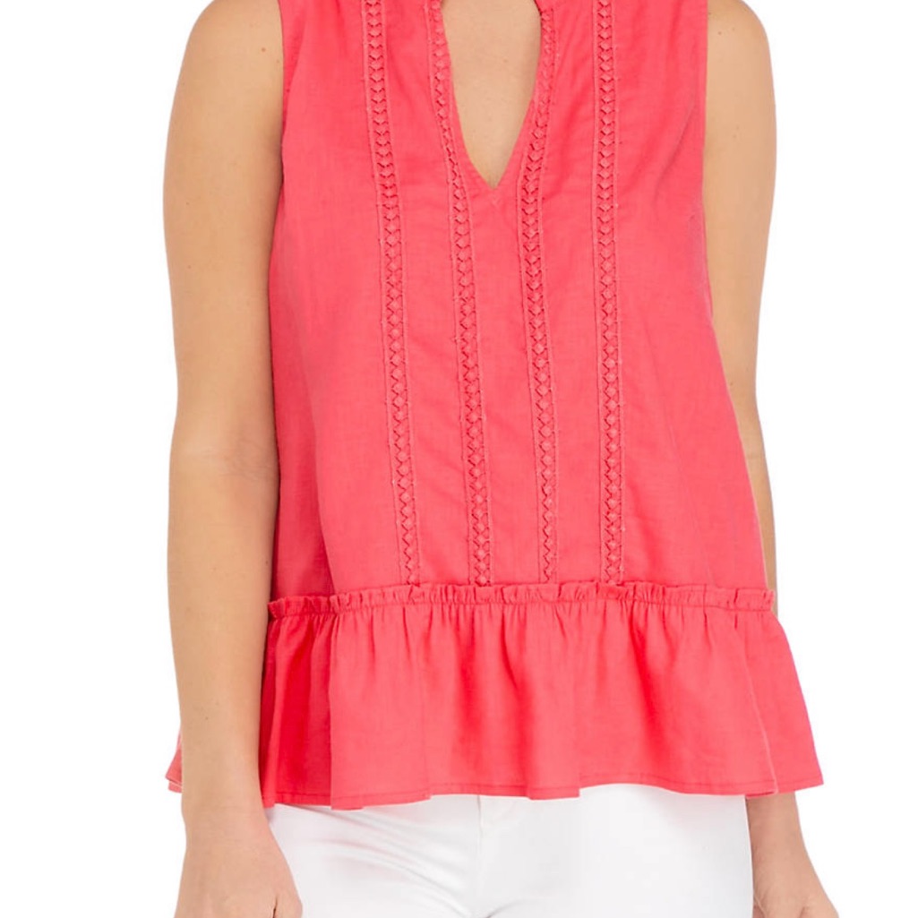Crown & Ivy Sleeveless Peplum Blouse In Orange And Pink